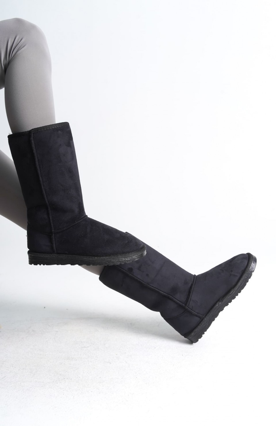 FREYA Bağcıksız Düz Taban İçi Kürklü Süet Kadın Bot  SST - Siyah