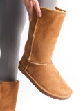 FREYA Bağcıksız Düz Taban İçi Kürklü Süet Kadın Bot  STT - Taba