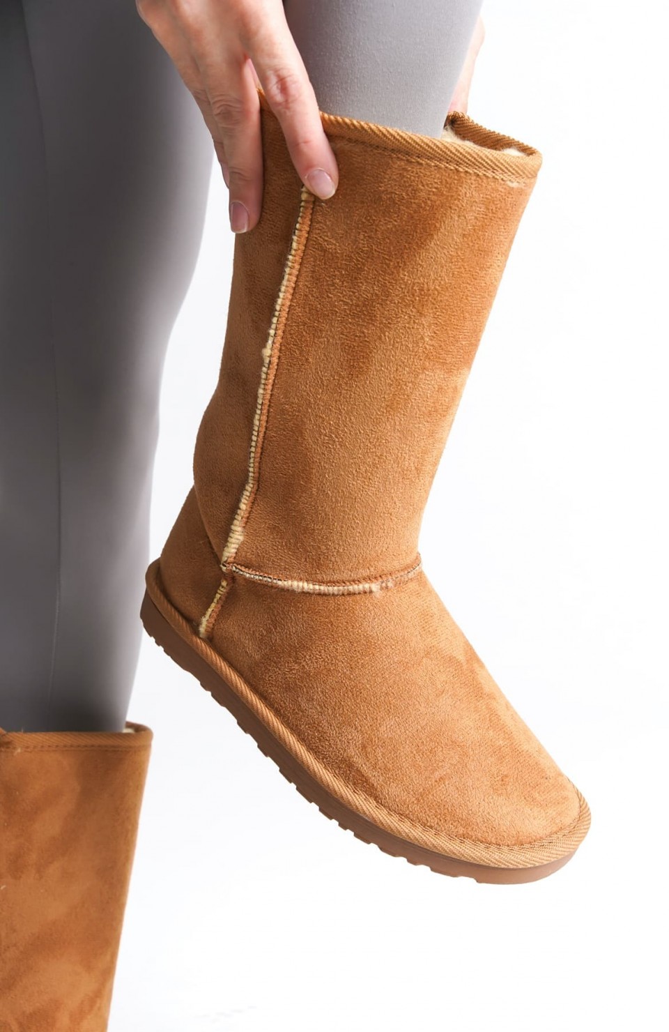 FREYA Bağcıksız Düz Taban İçi Kürklü Süet Kadın Bot  STT - Taba