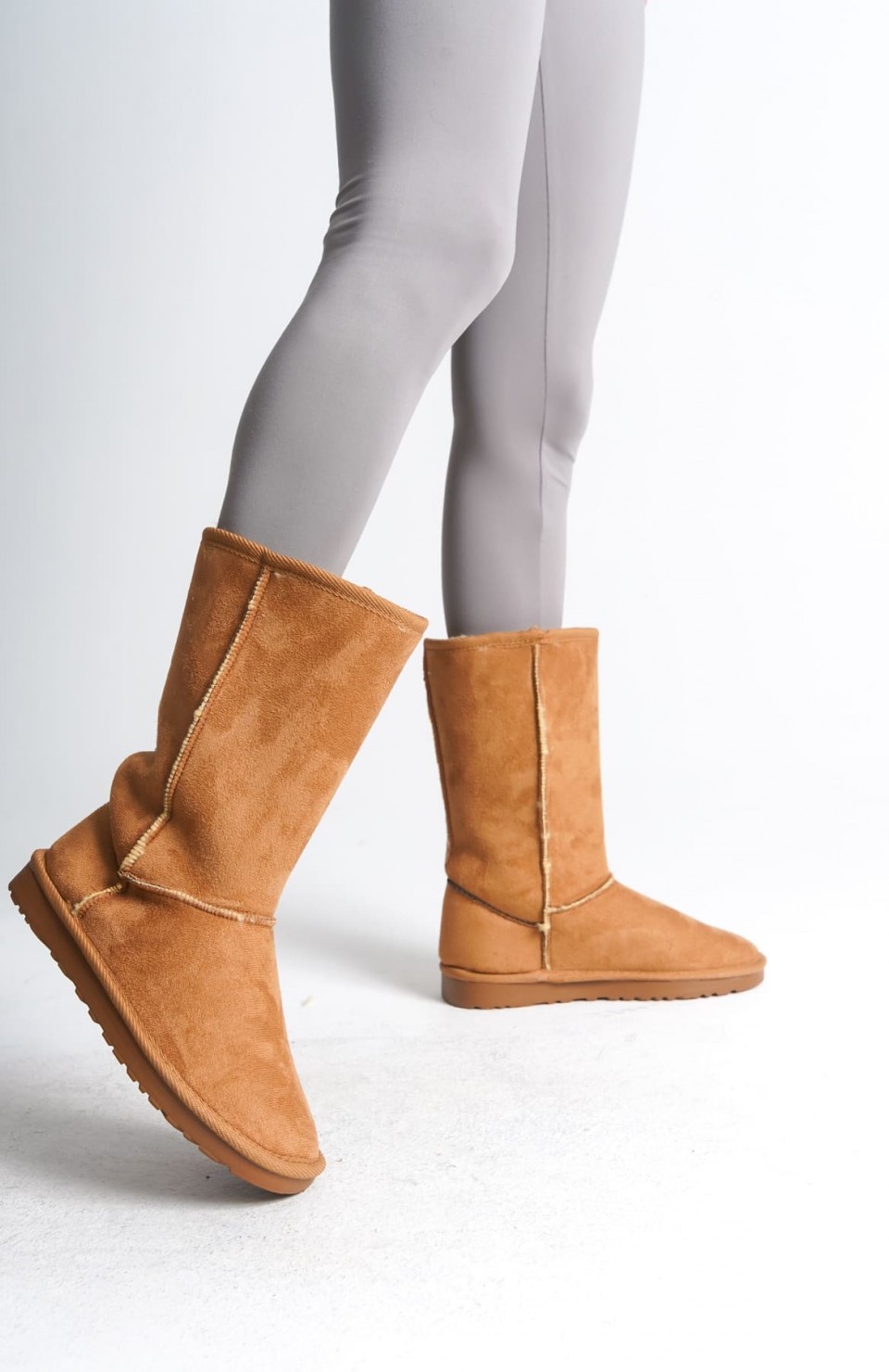 FREYA Bağcıksız Düz Taban İçi Kürklü Süet Kadın Bot  STT - Taba