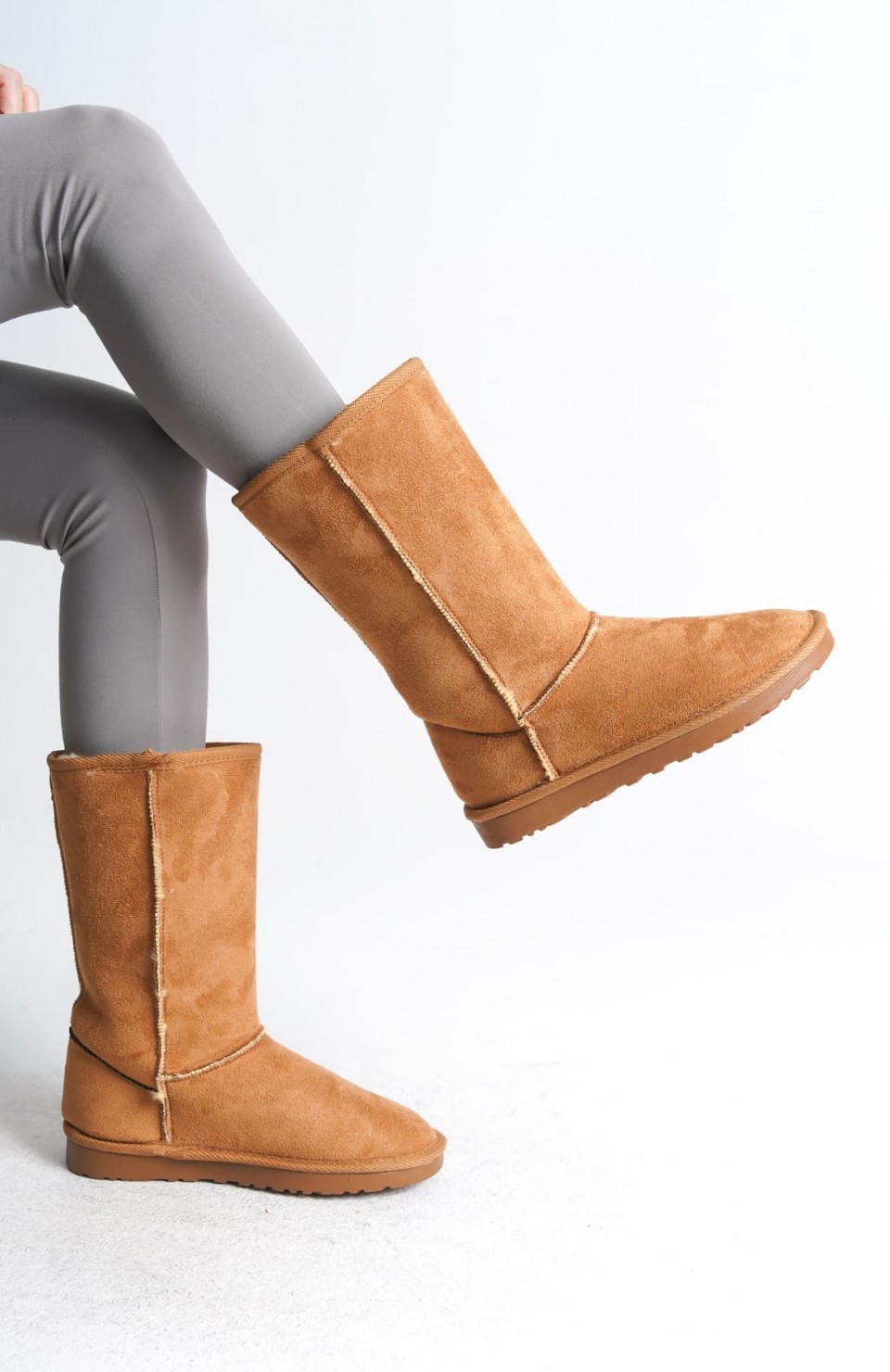 FREYA Bağcıksız Düz Taban İçi Kürklü Süet Kadın Bot  STT - Taba