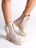 GINA Bağcıklı Fermuarlı Ortopedik Taban Çantalı Kadın Bot  CKT - Krem