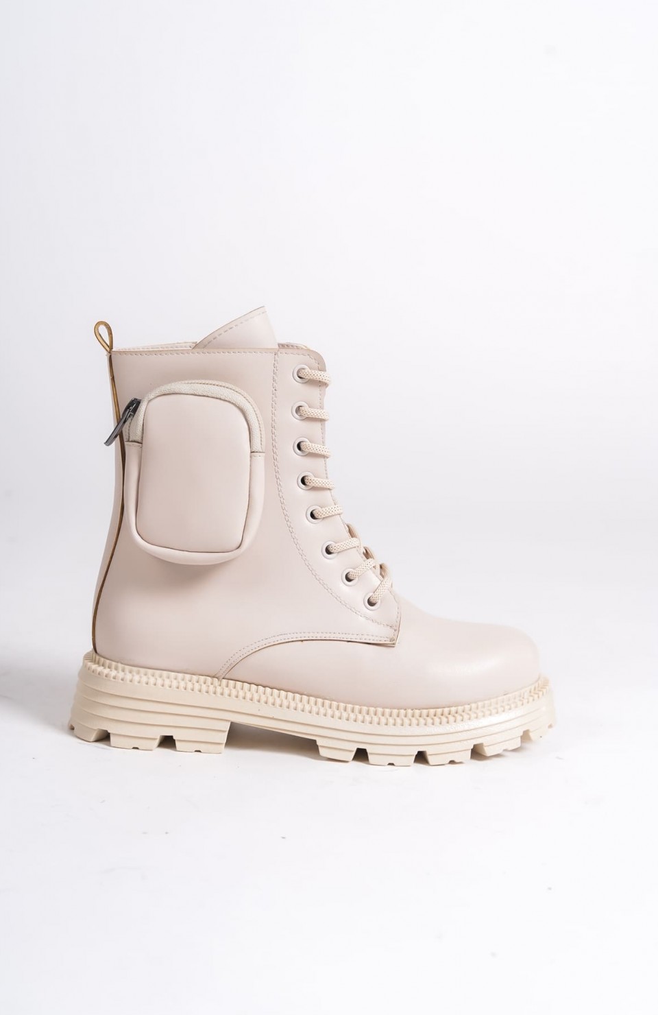 GINA Bağcıklı Fermuarlı Ortopedik Taban Çantalı Kadın Bot  CKT - Krem