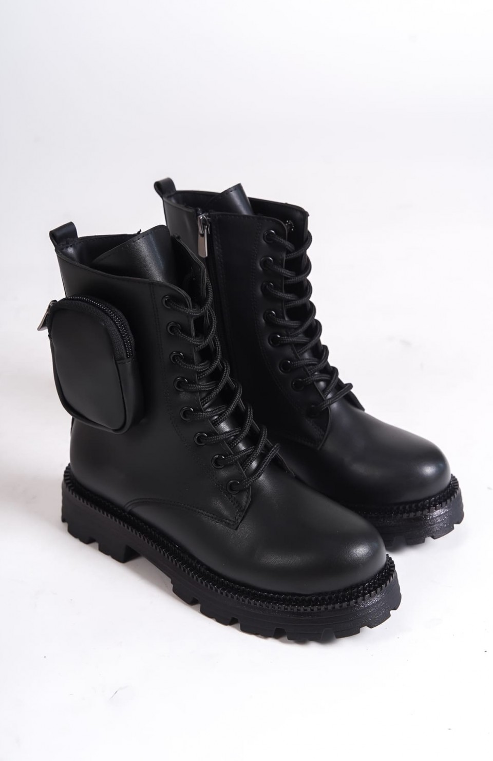 GINA Bağcıklı Fermuarlı Ortopedik Taban Çantalı Kadın Bot CST - Siyah