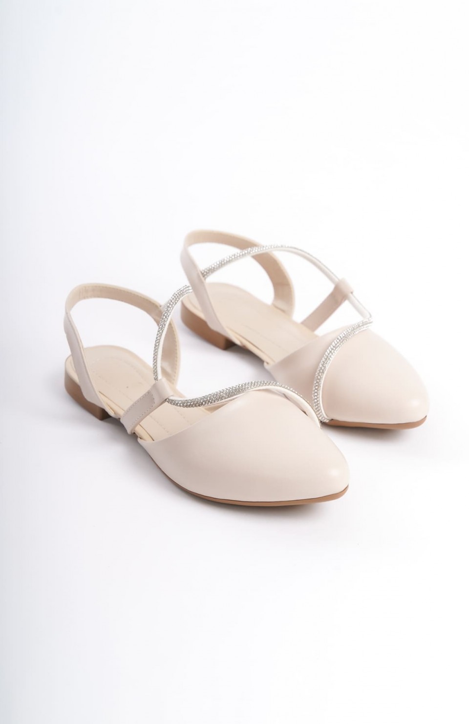 HANNAH Lastikli Ortopedik Rahat Taban Taş Detaylı Kadın Babet Ayakkabı  CKT - Krem