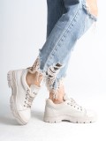 JANE Bağcıklı Ortopedik Taban Kadın Sneaker Spor Ayakkabı  CKT - Krem