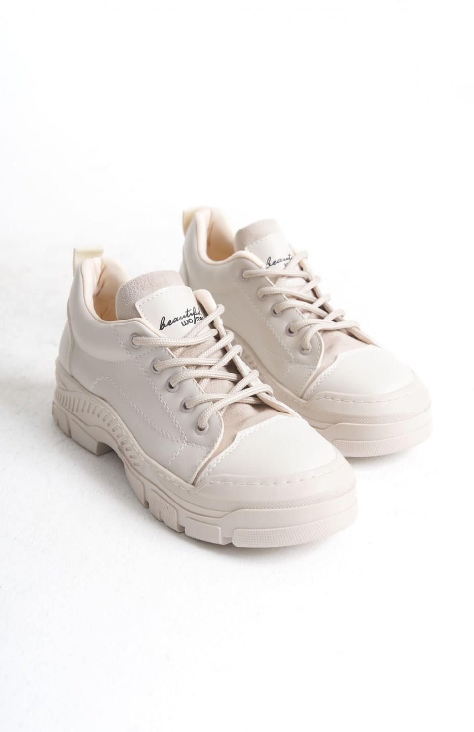 JANE Bağcıklı Ortopedik Taban Kadın Sneaker Spor Ayakkabı  CKT - Krem