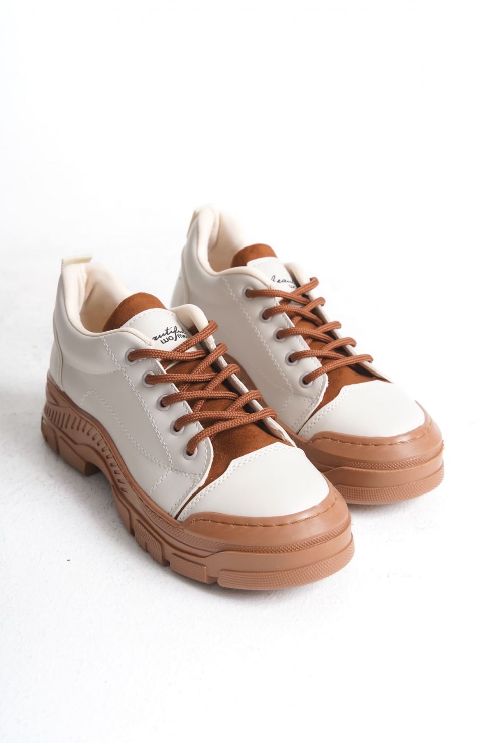 JANE Bağcıklı Ortopedik Taban Kadın Sneaker Spor Ayakkabı  CTT - Krem