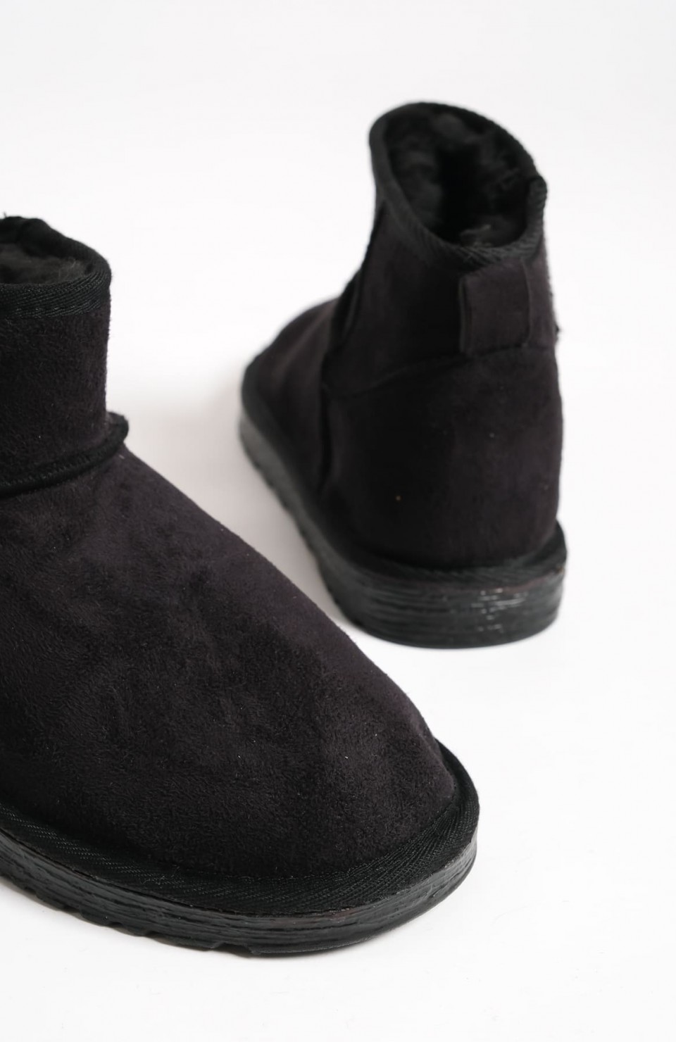 JOLIE Bağcıksız Düz Taban İçi Kürklü Kısa Süet Kadın Bot SST - Siyah