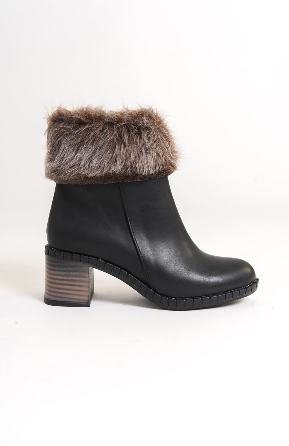 JULIA Fermuarlı Ortopedik Taban Tüylü Topuklu Kadın Bot CST - Siyah