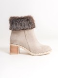 JULIA Fermuarlı Ortopedik Taban Tüylü Topuklu Süet Kadın Bot SKT - Krem