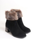 JULIA Fermuarlı Ortopedik Taban Tüylü Topuklu Süet Kadın Bot  SST - Siyah