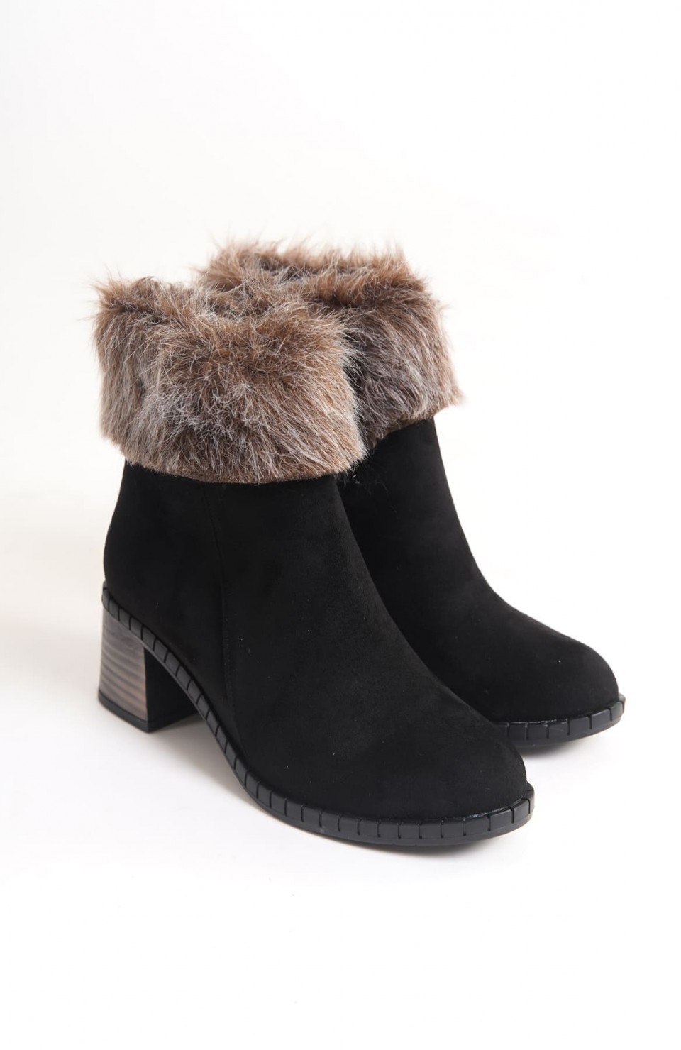JULIA Fermuarlı Ortopedik Taban Tüylü Topuklu Süet Kadın Bot  SST - Siyah
