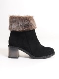 JULIA Fermuarlı Ortopedik Taban Tüylü Topuklu Süet Kadın Bot  SST - Siyah