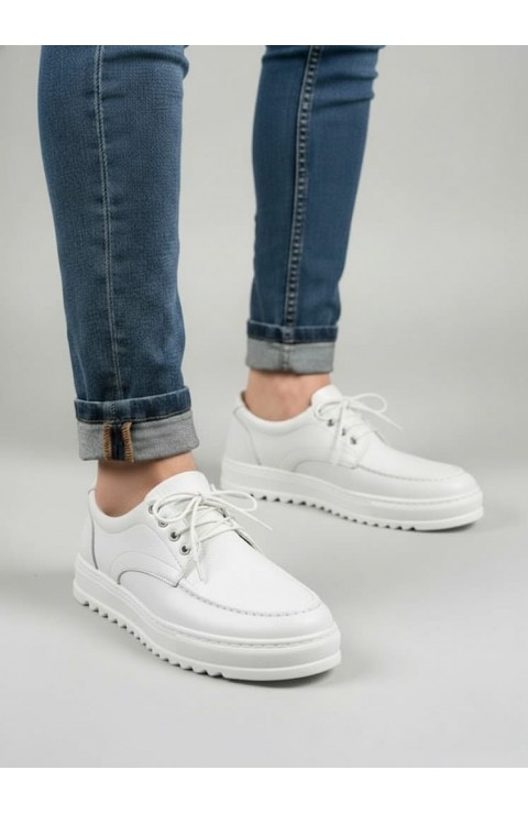 JY-T12x Arts Bağcıklı Cilt Erkek Günlük Spor Klasik Ayakkabı CBT - Beyaz
