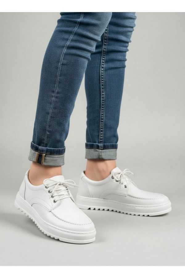 JY-T12x Arts Bağcıklı Cilt Erkek Günlük Spor Klasik Ayakkabı CBT - Beyaz
