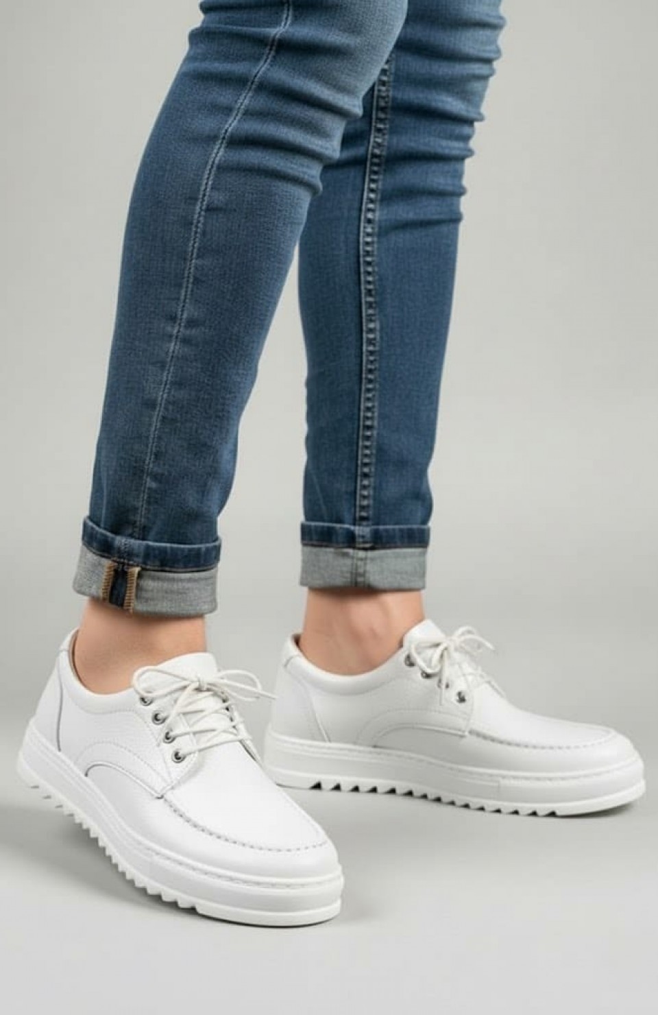 JY-T12x Arts Bağcıklı Cilt Erkek Günlük Spor Klasik Ayakkabı CBT - Beyaz