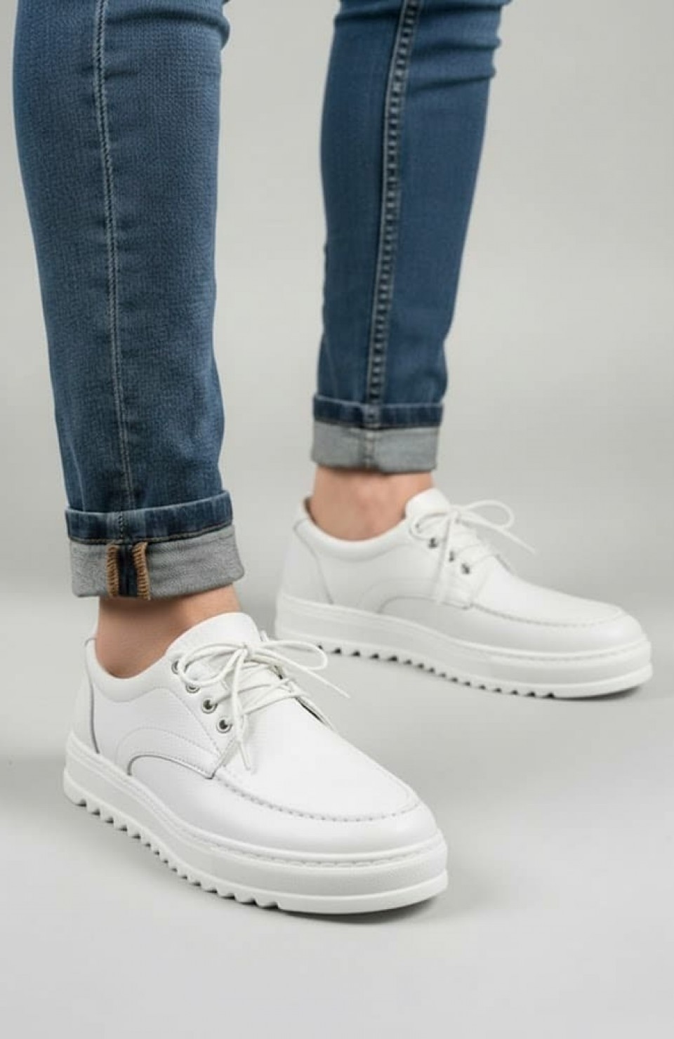 JY-T12x Arts Bağcıklı Cilt Erkek Günlük Spor Klasik Ayakkabı CBT - Beyaz