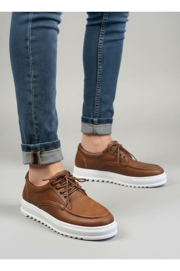 JY-T12x Arts Bağcıklı Cilt Erkek Günlük Spor Klasik Ayakkabı CBT - Taba