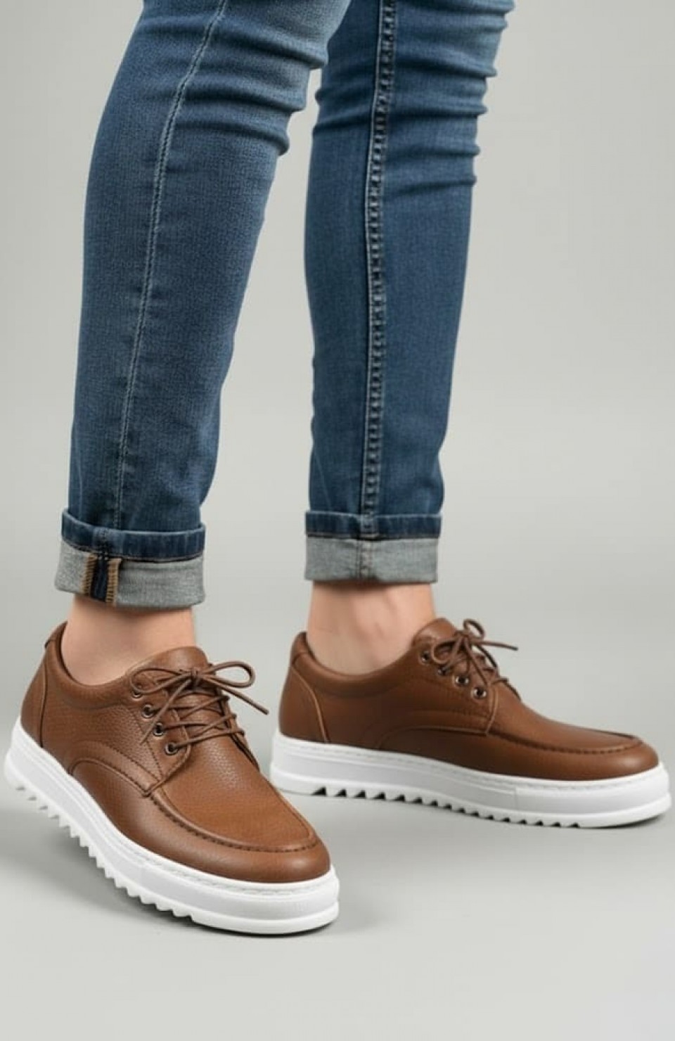 JY-T12x Arts Bağcıklı Cilt Erkek Günlük Spor Klasik Ayakkabı CBT - Taba