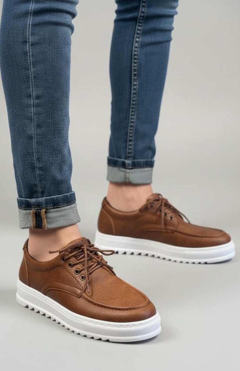 JY-T12x Arts Bağcıklı Cilt Erkek Günlük Spor Klasik Ayakkabı CBT - Taba