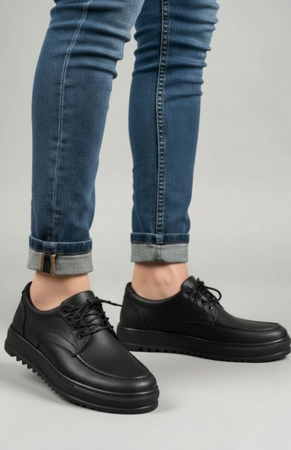 JY-T12x Arts Bağcıklı Cilt Erkek Günlük Spor Klasik Ayakkabı CST - Siyah