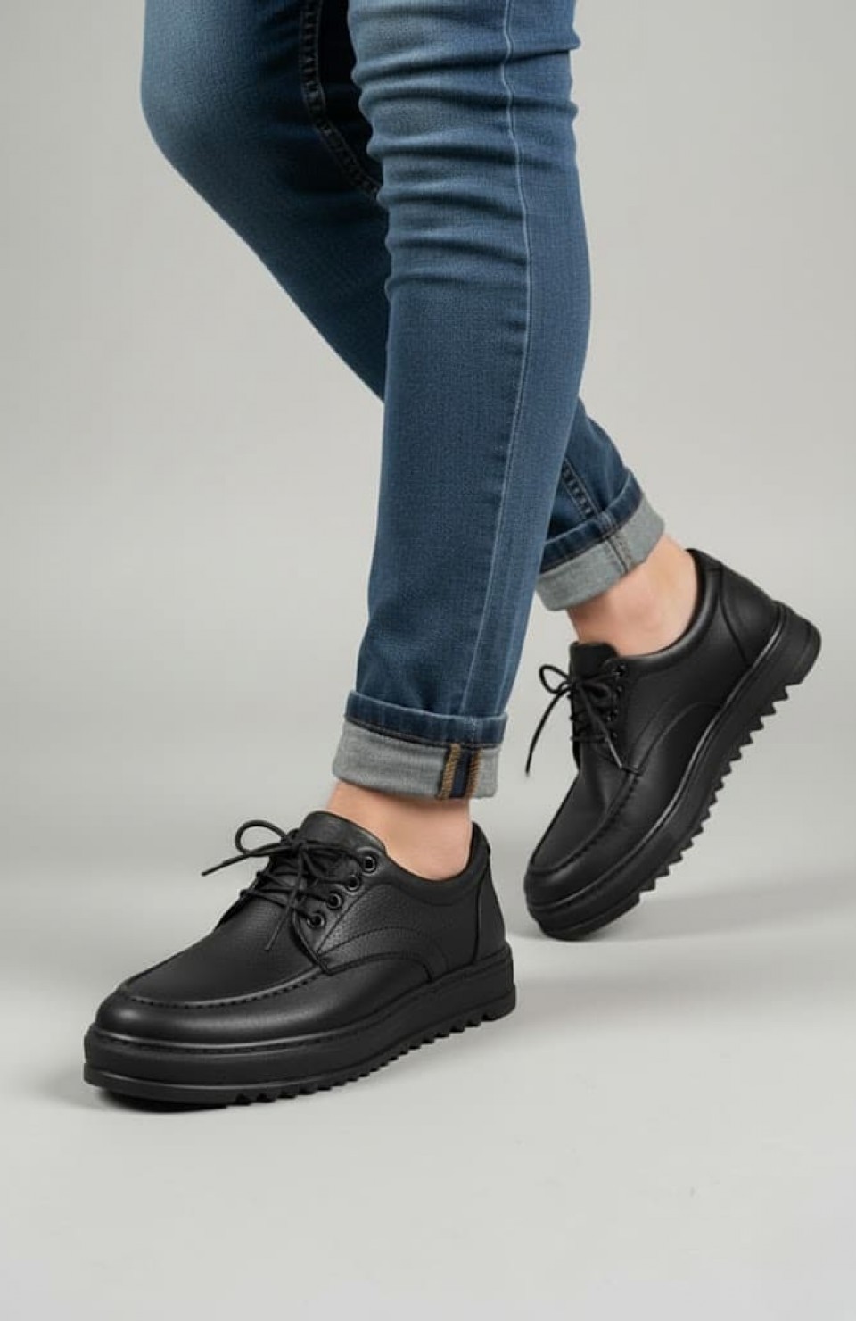 JY-T12x Arts Bağcıklı Cilt Erkek Günlük Spor Klasik Ayakkabı CST - Siyah