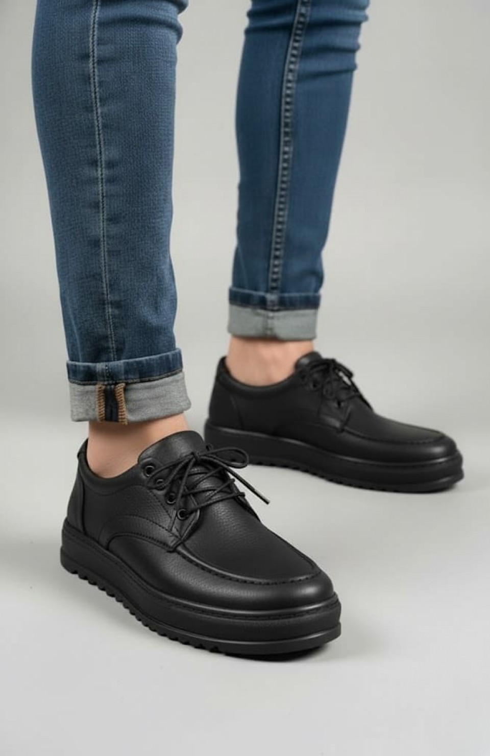 JY-T12x Arts Bağcıklı Cilt Erkek Günlük Spor Klasik Ayakkabı CST - Siyah