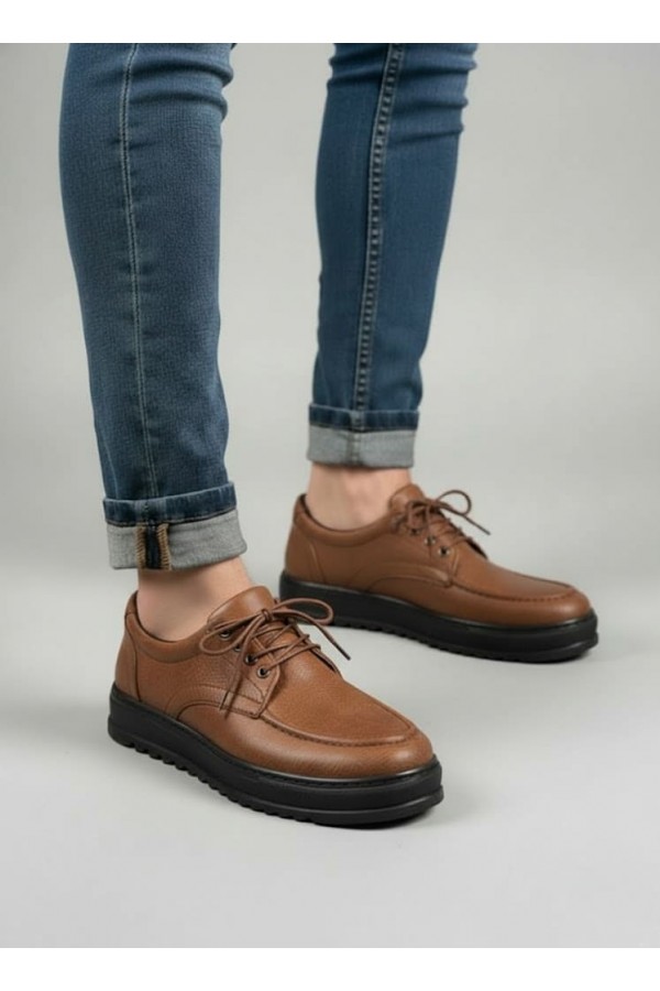 JY-T12x Arts Bağcıklı Cilt Erkek Günlük Spor Klasik Ayakkabı CST - Taba