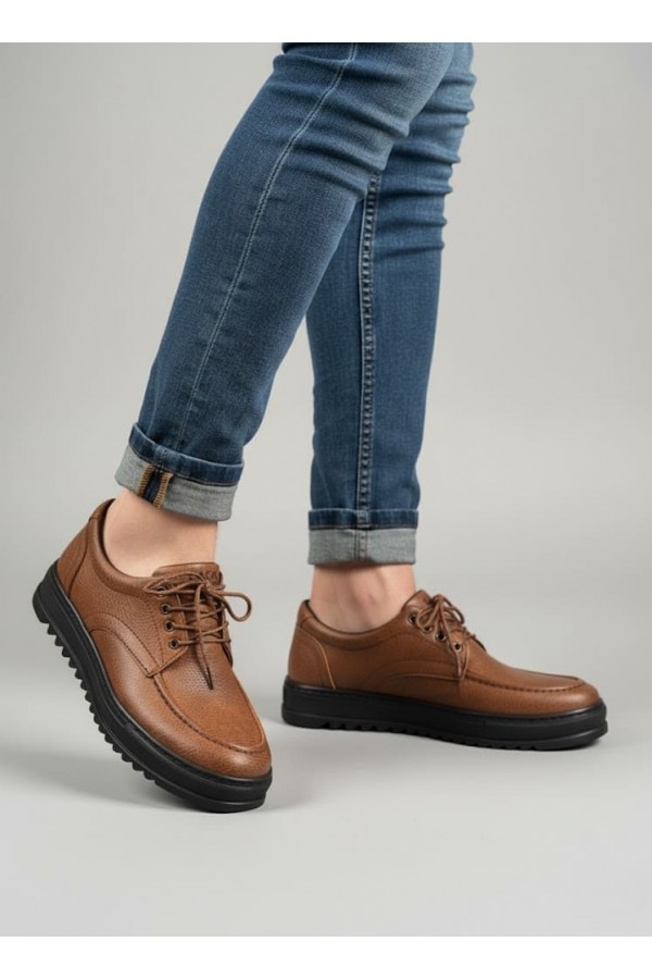 JY-T12x Arts Bağcıklı Cilt Erkek Günlük Spor Klasik Ayakkabı CST - Taba