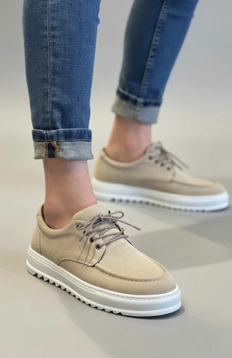 JY-T12x Arts Bağcıklı Süet Erkek Günlük Spor Klasik Ayakkabı SBT - Krem