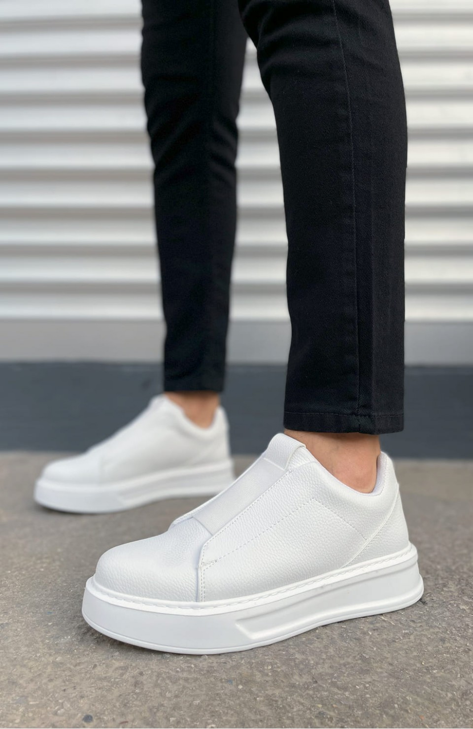 JY007 Alba Bağcıksız Cilt Erkek Günlük Sneaker Ayakkabı CBT Beyaz