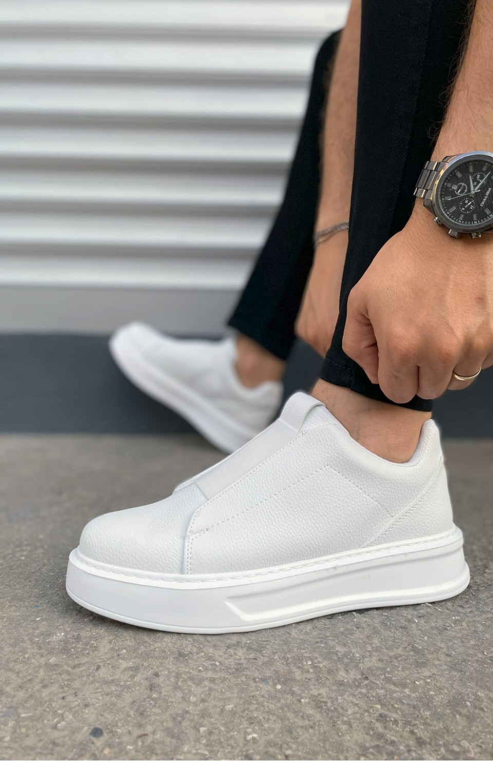 JY007 Alba Bağcıksız Cilt Erkek Günlük Sneaker Ayakkabı CBT Beyaz