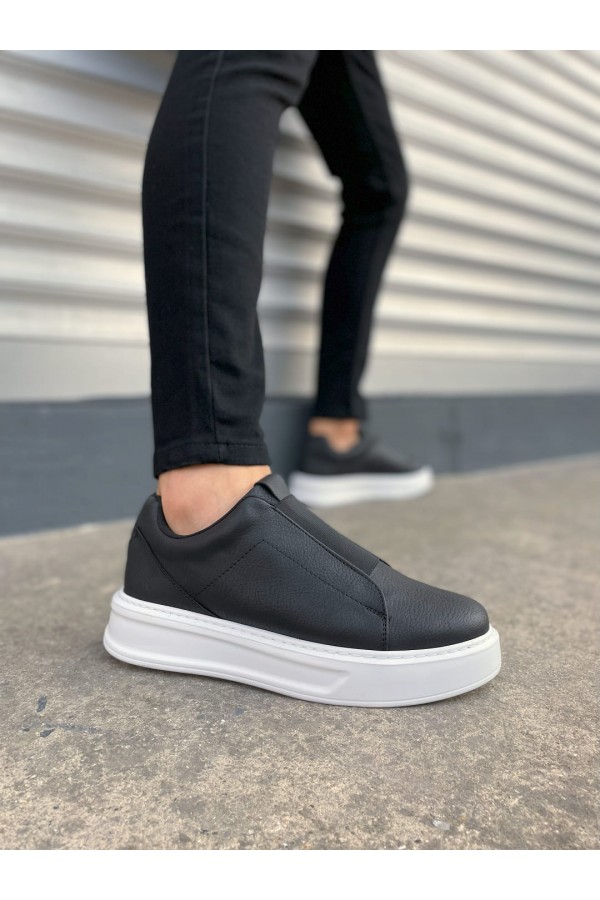 JY007 Alba Bağcıksız Cilt Erkek Günlük Sneaker Ayakkabı CBT Siyah