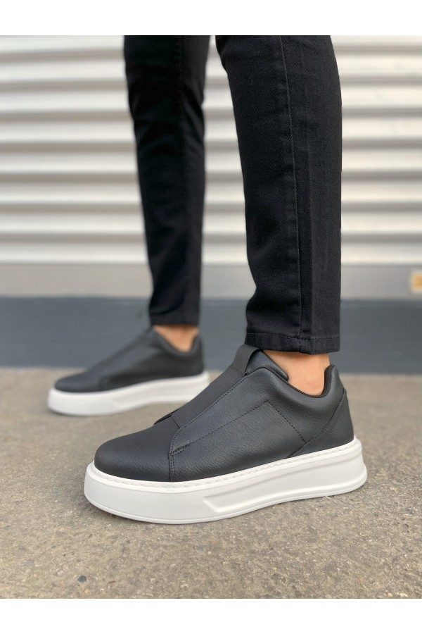 JY007 Alba Bağcıksız Cilt Erkek Günlük Sneaker Ayakkabı CBT Siyah