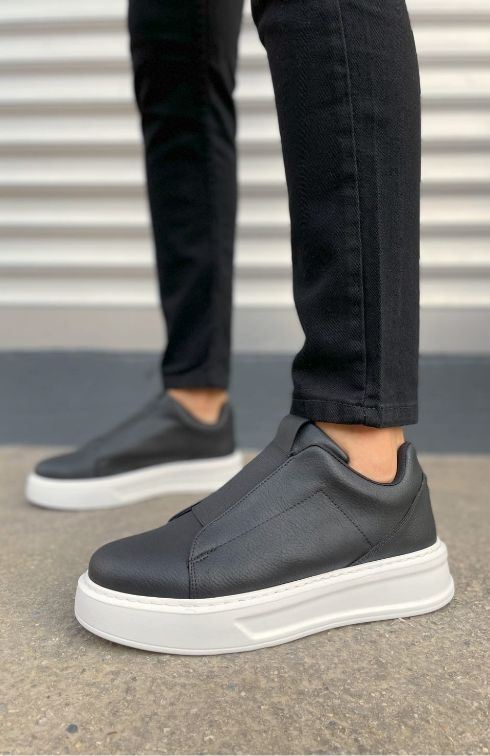 JY007 Alba Bağcıksız Cilt Erkek Günlük Sneaker Ayakkabı CBT Siyah