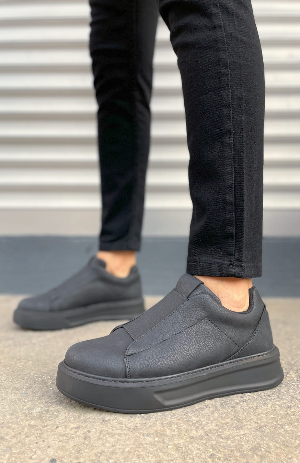 JY007 Alba Bağcıksız Cilt Erkek Günlük Sneaker Ayakkabı CST Siyah