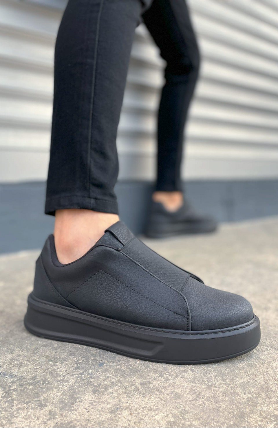 JY007 Alba Bağcıksız Cilt Erkek Günlük Sneaker Ayakkabı CST Siyah