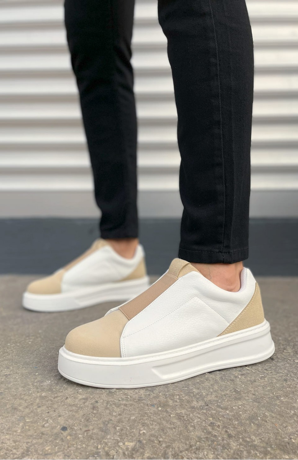 JY007 Alba Bağcıksız Süet Cilt Erkek Günlük Sneaker Ayakkabı SCBT Bej/Beyaz