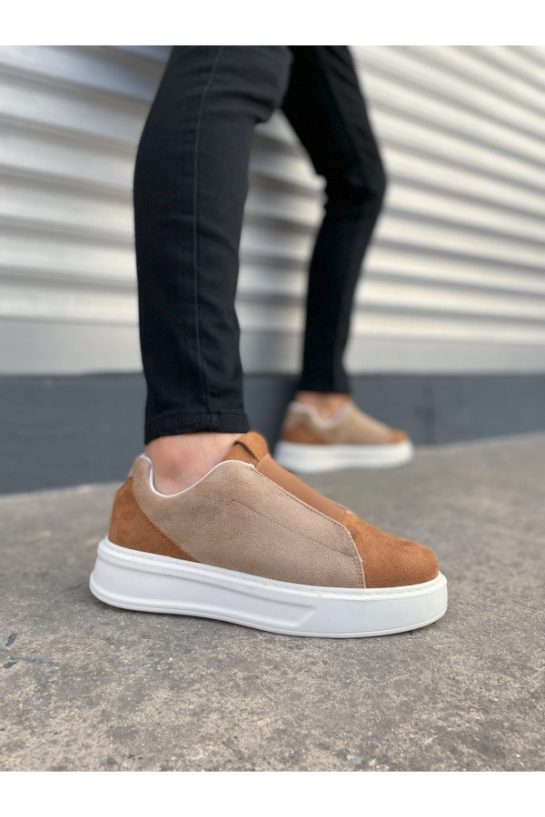 JY007 Alba Bağcıksız Süet Erkek Günlük Sneaker Ayakkabı SBT Taba/Vizon