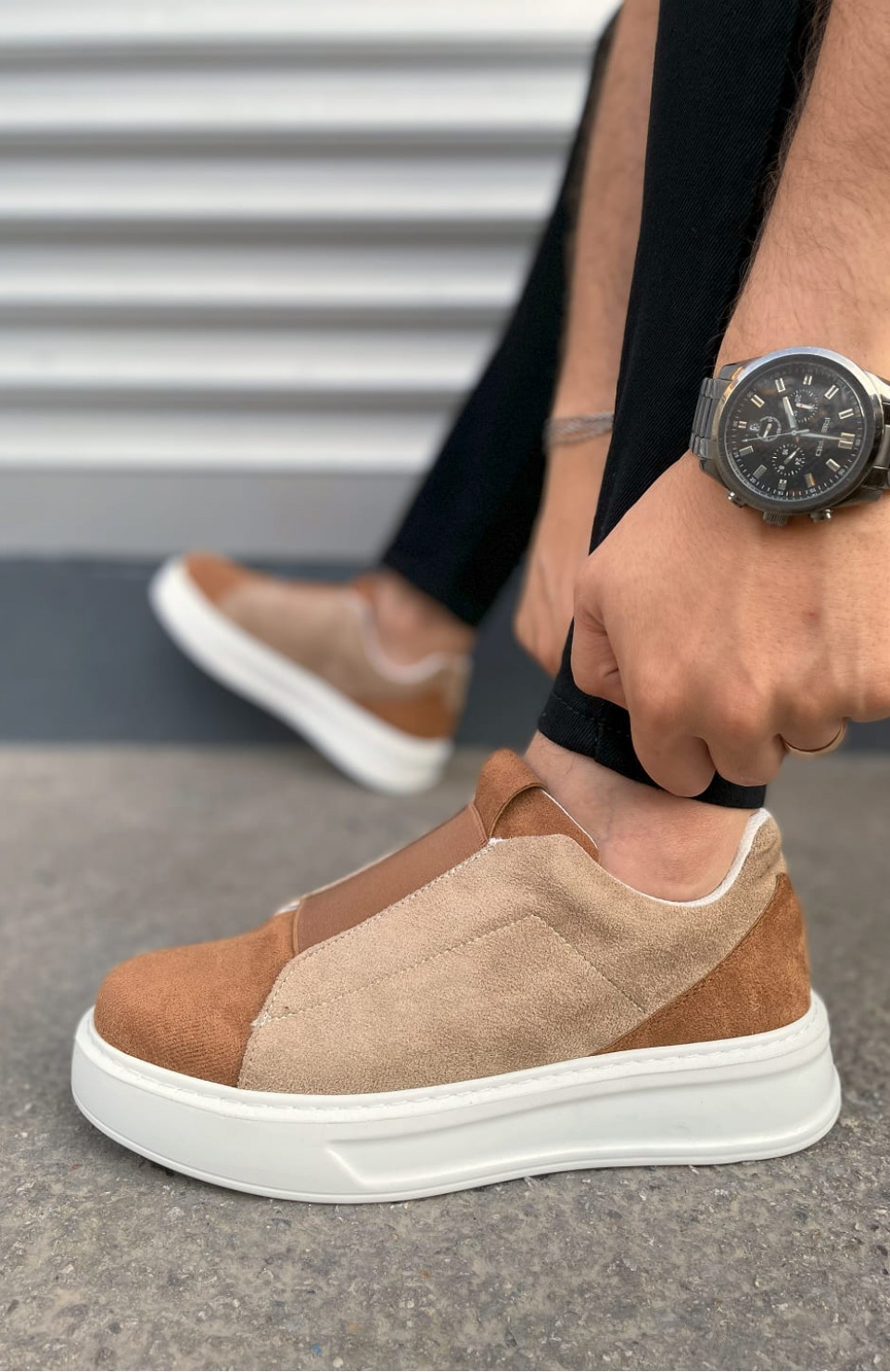 JY007 Alba Bağcıksız Süet Erkek Günlük Sneaker Ayakkabı SBT Taba/Vizon