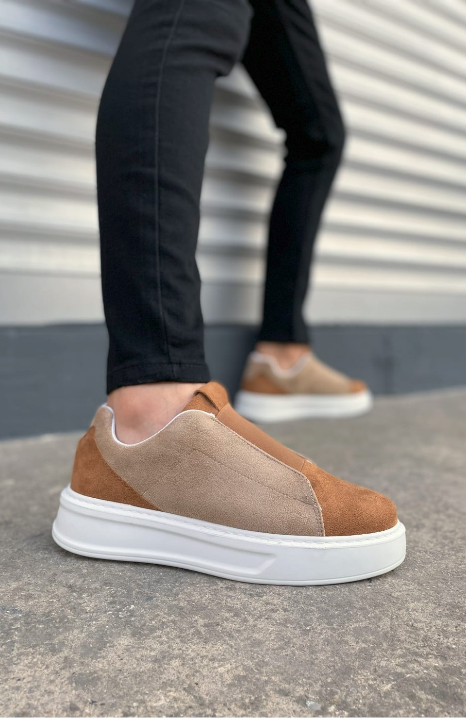 JY007 Alba Bağcıksız Süet Erkek Günlük Sneaker Ayakkabı SBT Taba/Vizon