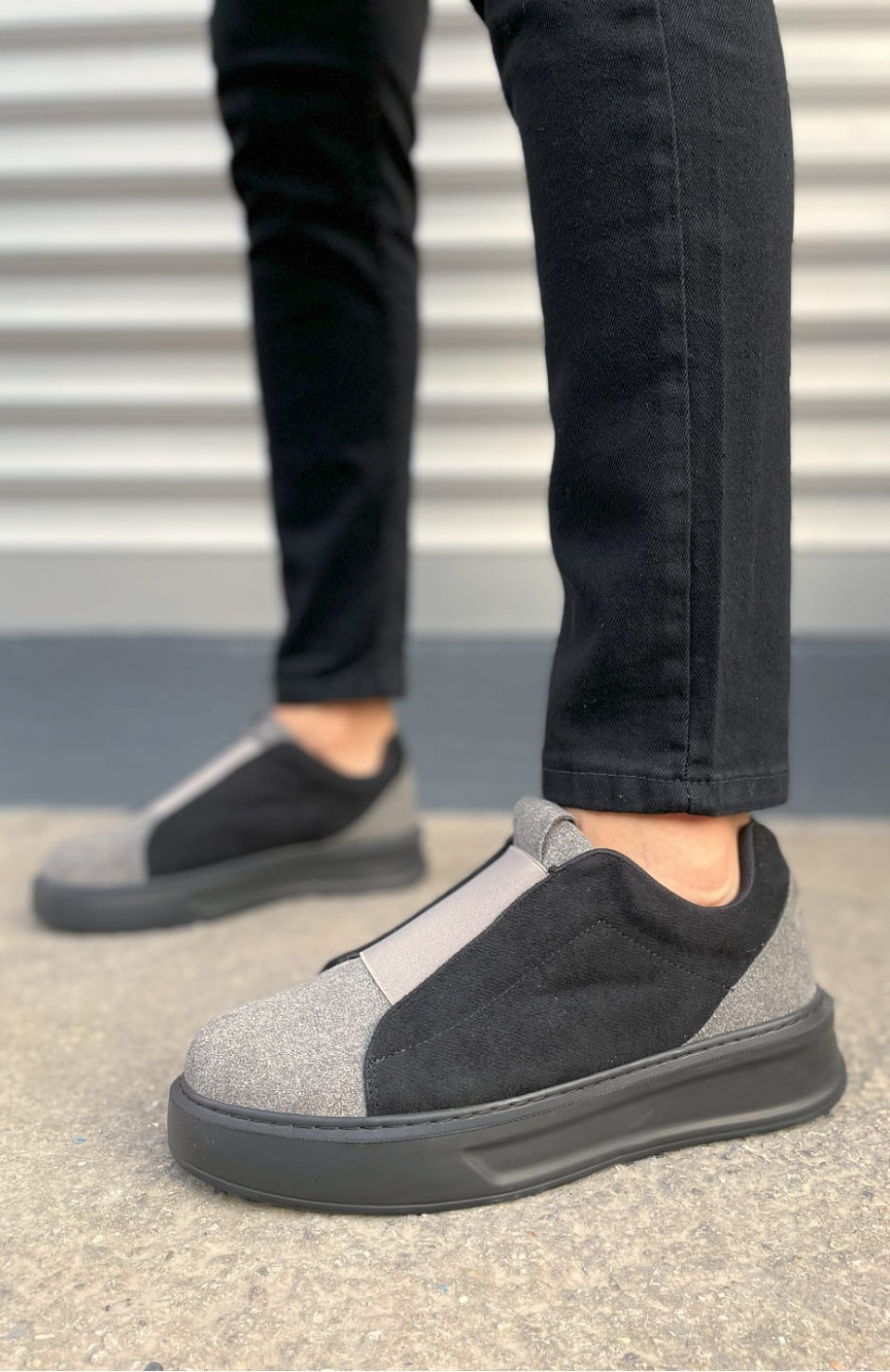 JY007 Alba Bağcıksız Süet Erkek Günlük Sneaker Ayakkabı SST Gri/Siyah