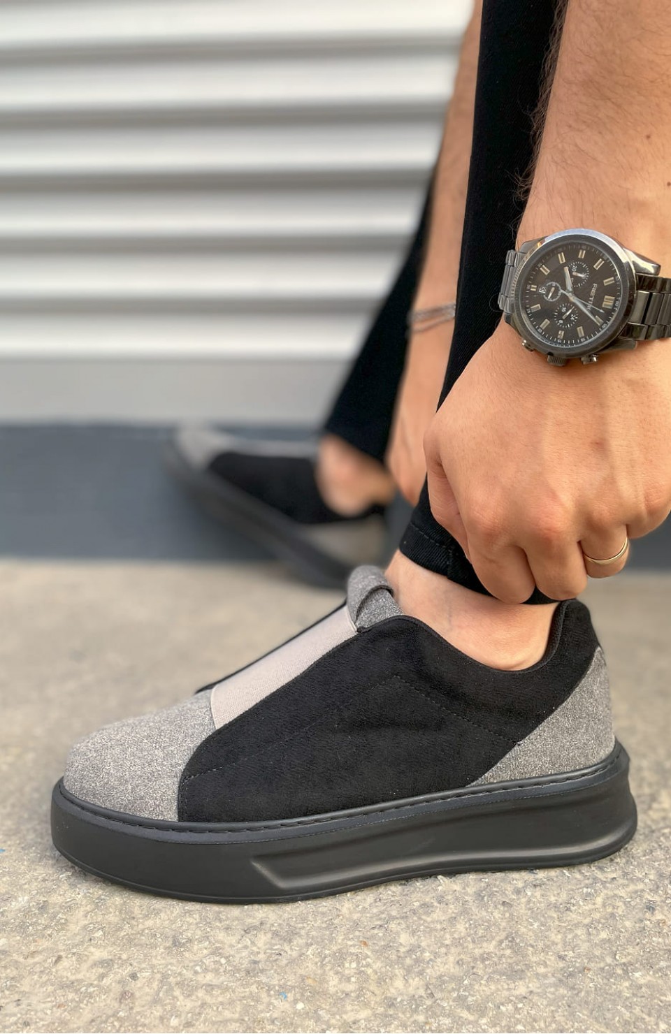 JY007 Alba Bağcıksız Süet Erkek Günlük Sneaker Ayakkabı SST Gri/Siyah