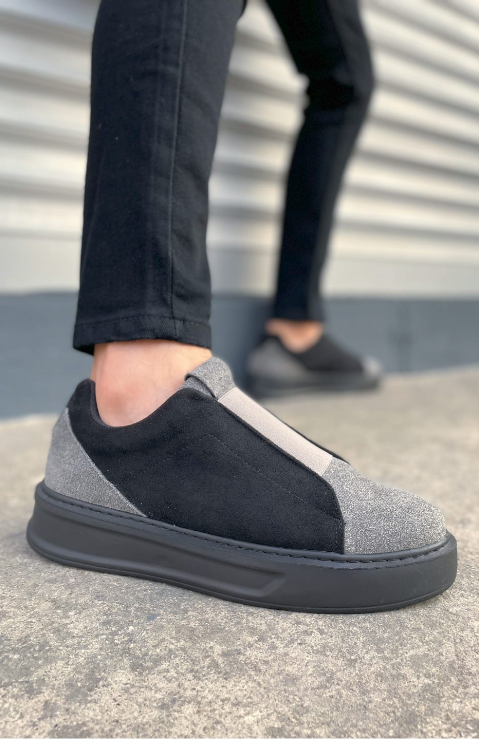 JY007 Alba Bağcıksız Süet Erkek Günlük Sneaker Ayakkabı SST Gri/Siyah