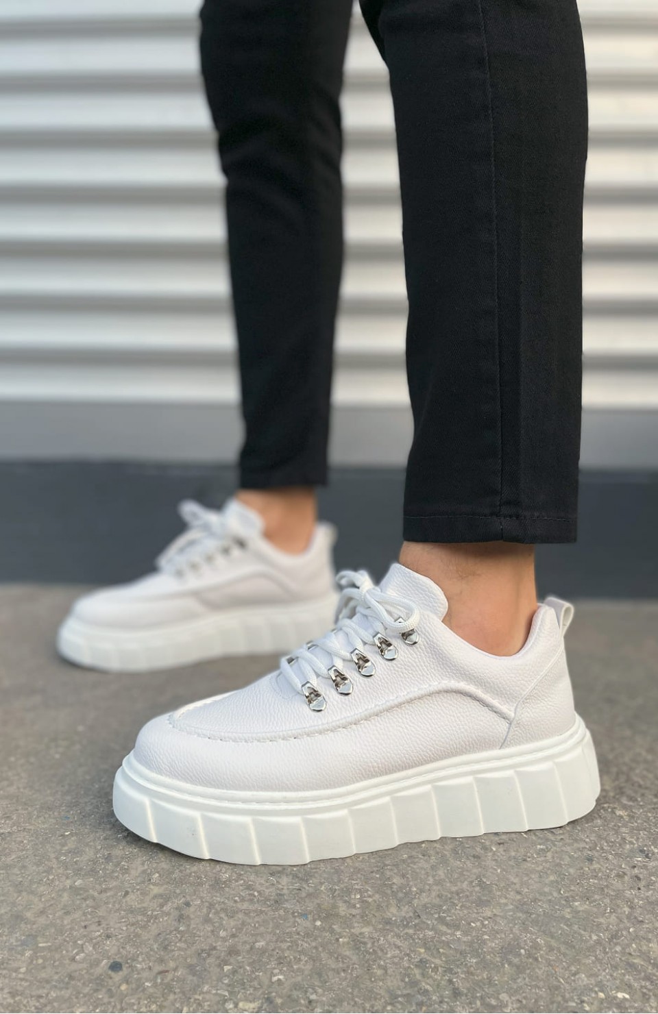 JY010 Cloud Bağcıklı Cilt Erkek Günlük Sneaker Ayakkabı CBT - Beyaz