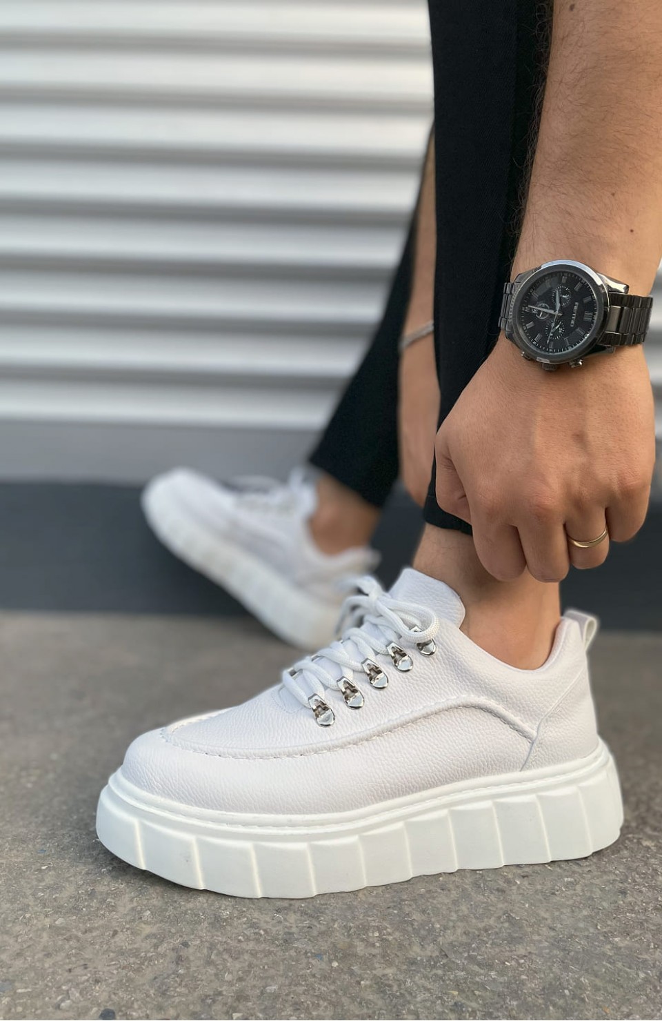 JY010 Cloud Bağcıklı Cilt Erkek Günlük Sneaker Ayakkabı CBT - Beyaz