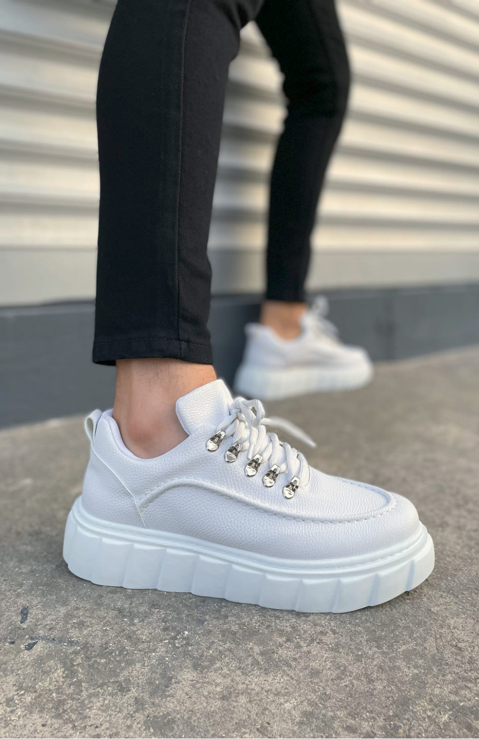 JY010 Cloud Bağcıklı Cilt Erkek Günlük Sneaker Ayakkabı CBT - Beyaz