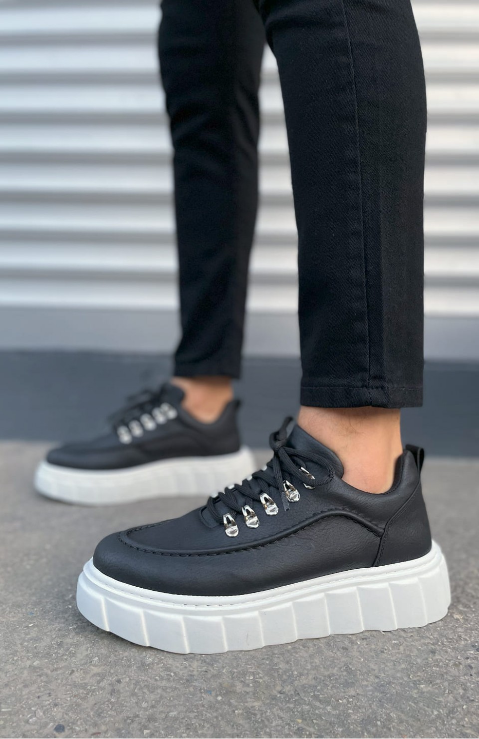 JY010 Cloud Bağcıklı Cilt Erkek Günlük Sneaker Ayakkabı CBT - Siyah