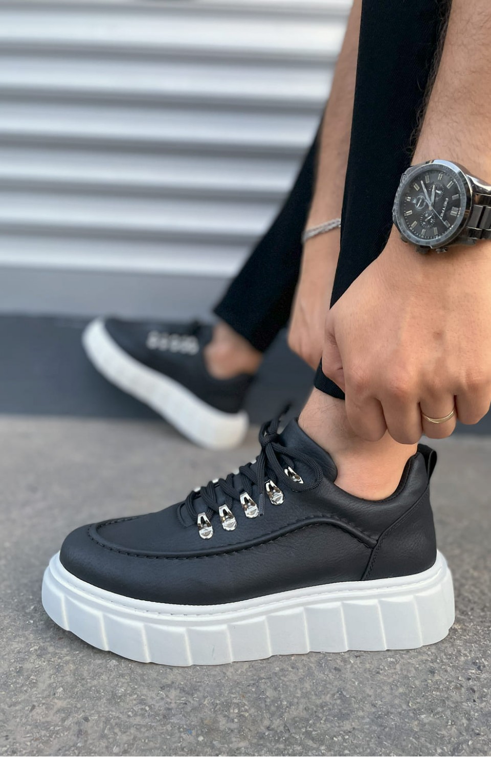 JY010 Cloud Bağcıklı Cilt Erkek Günlük Sneaker Ayakkabı CBT - Siyah